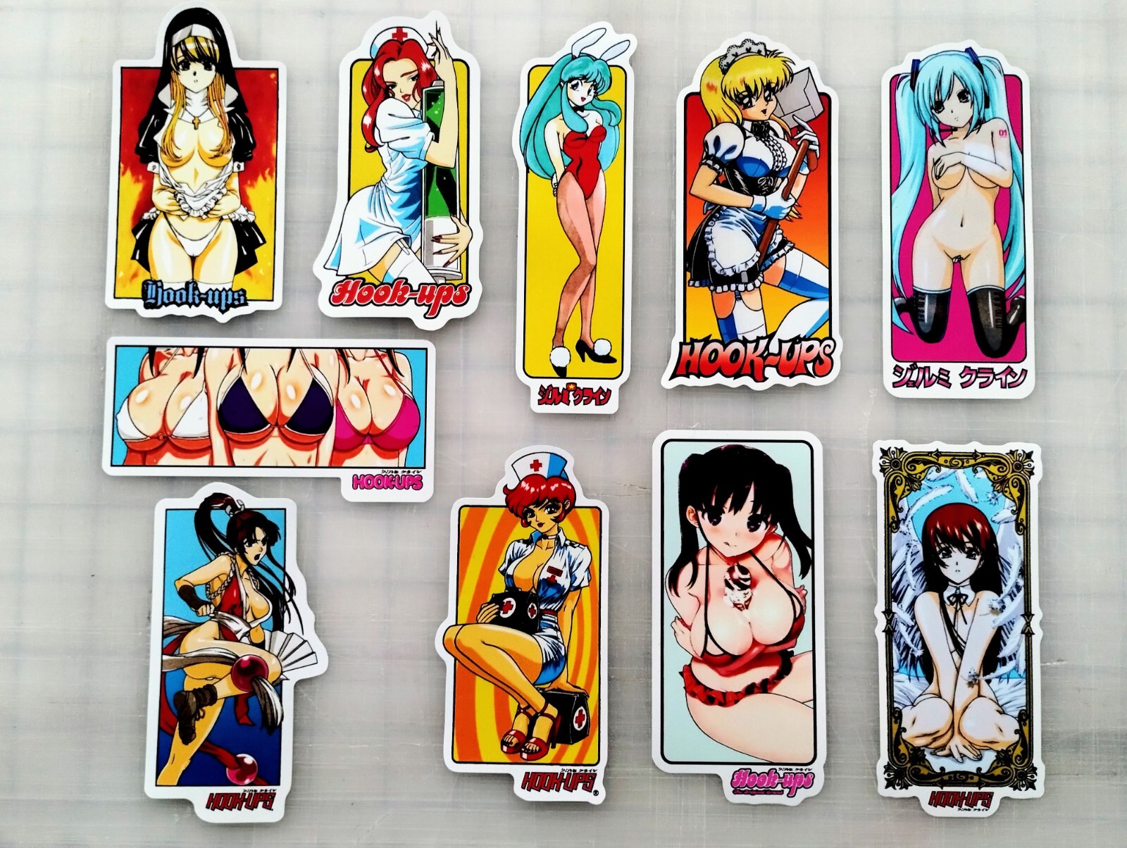 HOOK UPS Vinyl Sticker Lot REPRODUCTIONS (10 Stickers) SET 2 skate anime hentai
