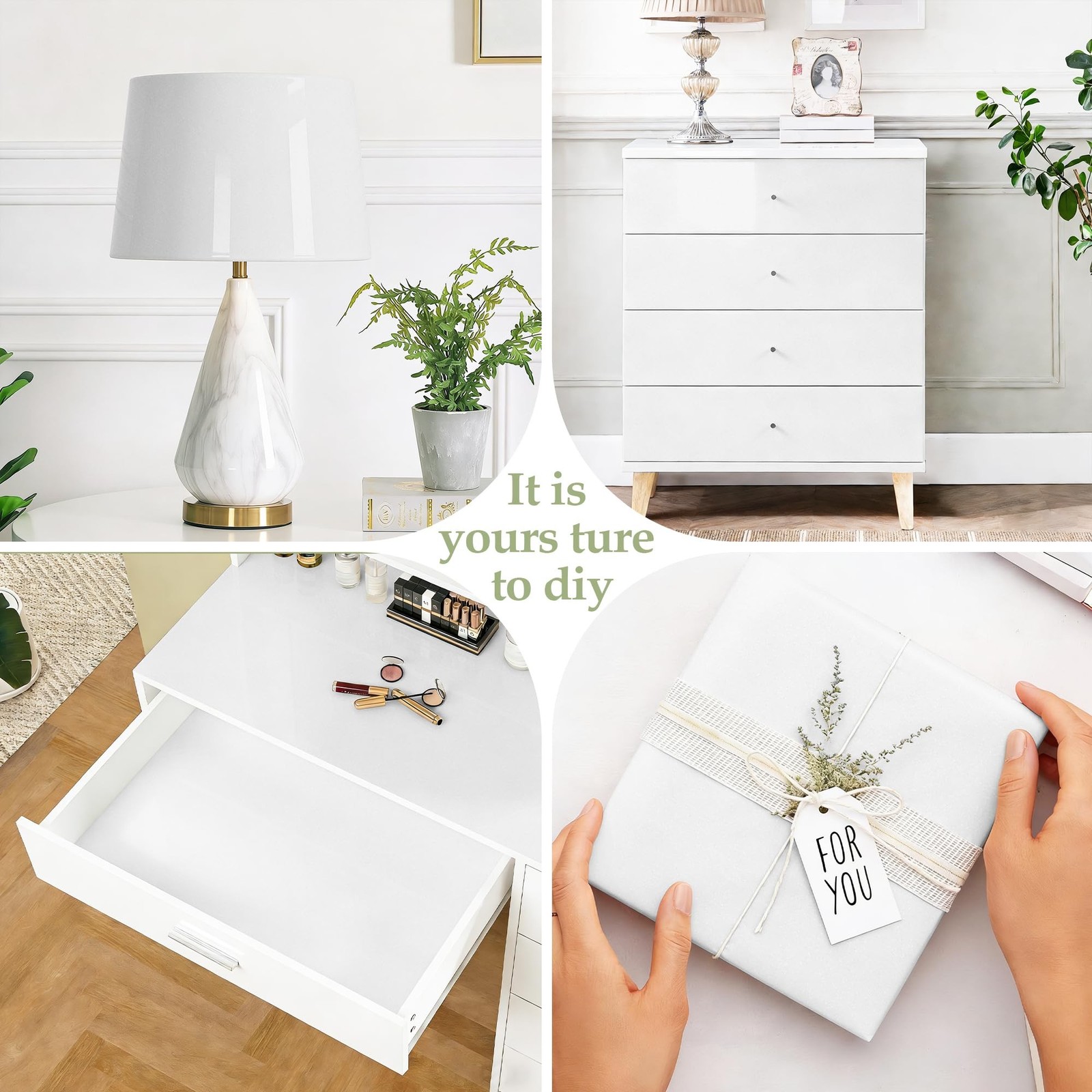 TANONE White Contact Paper Glossy Peel and Stick – White Wallpaper Self Adhes…