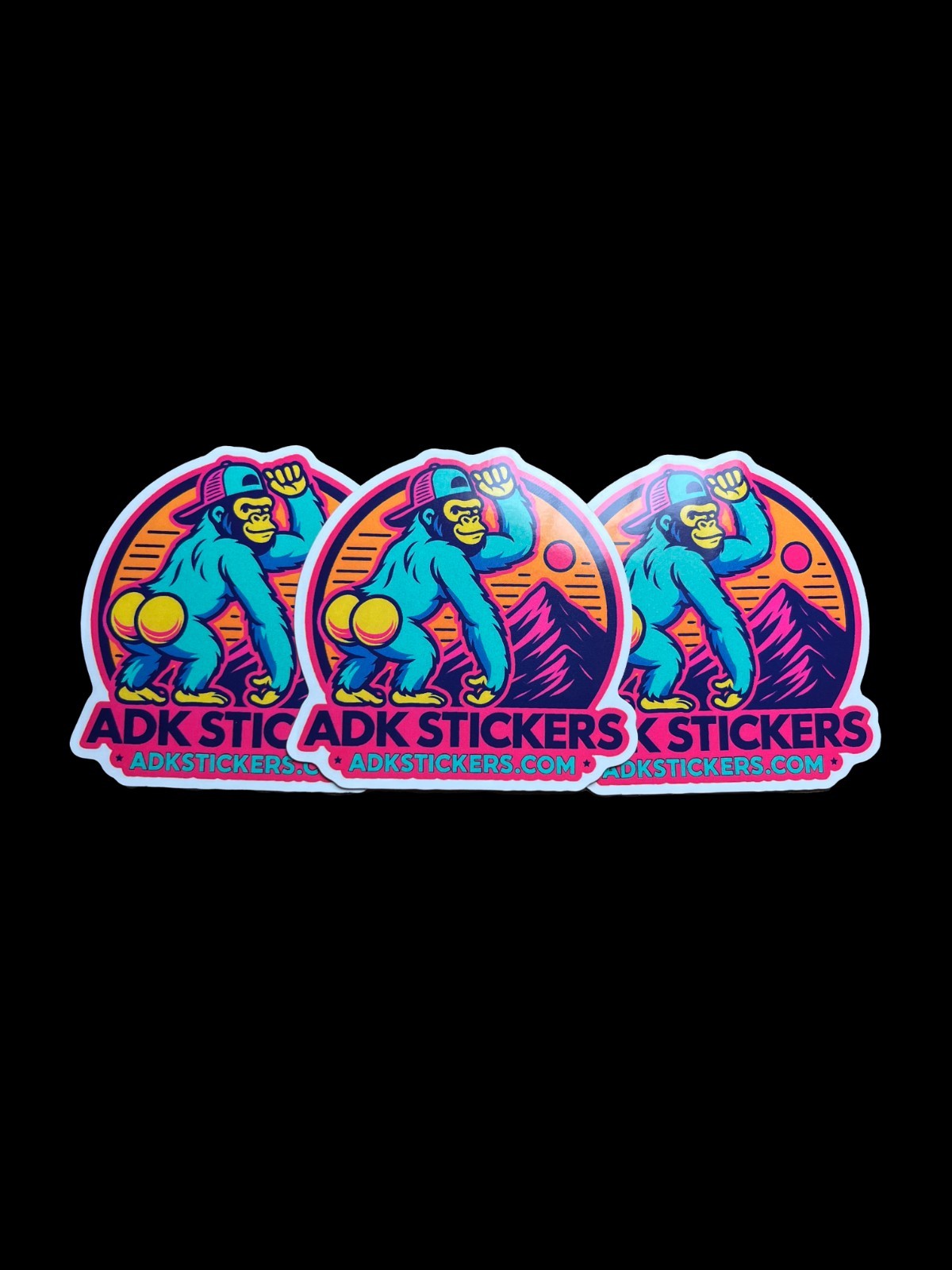 3 Pack | Gorilla Butt Logo Stickers | Pink & Blue Glossy 2.75" Vinyl