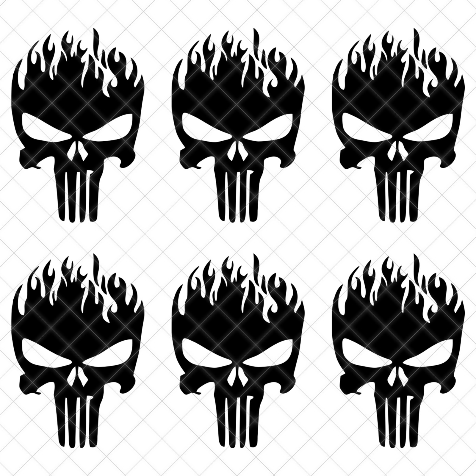 Set of 6 – Skull Punisher Logo Vinyl Decal Phone Dashboard Mirror Laptop Sticker