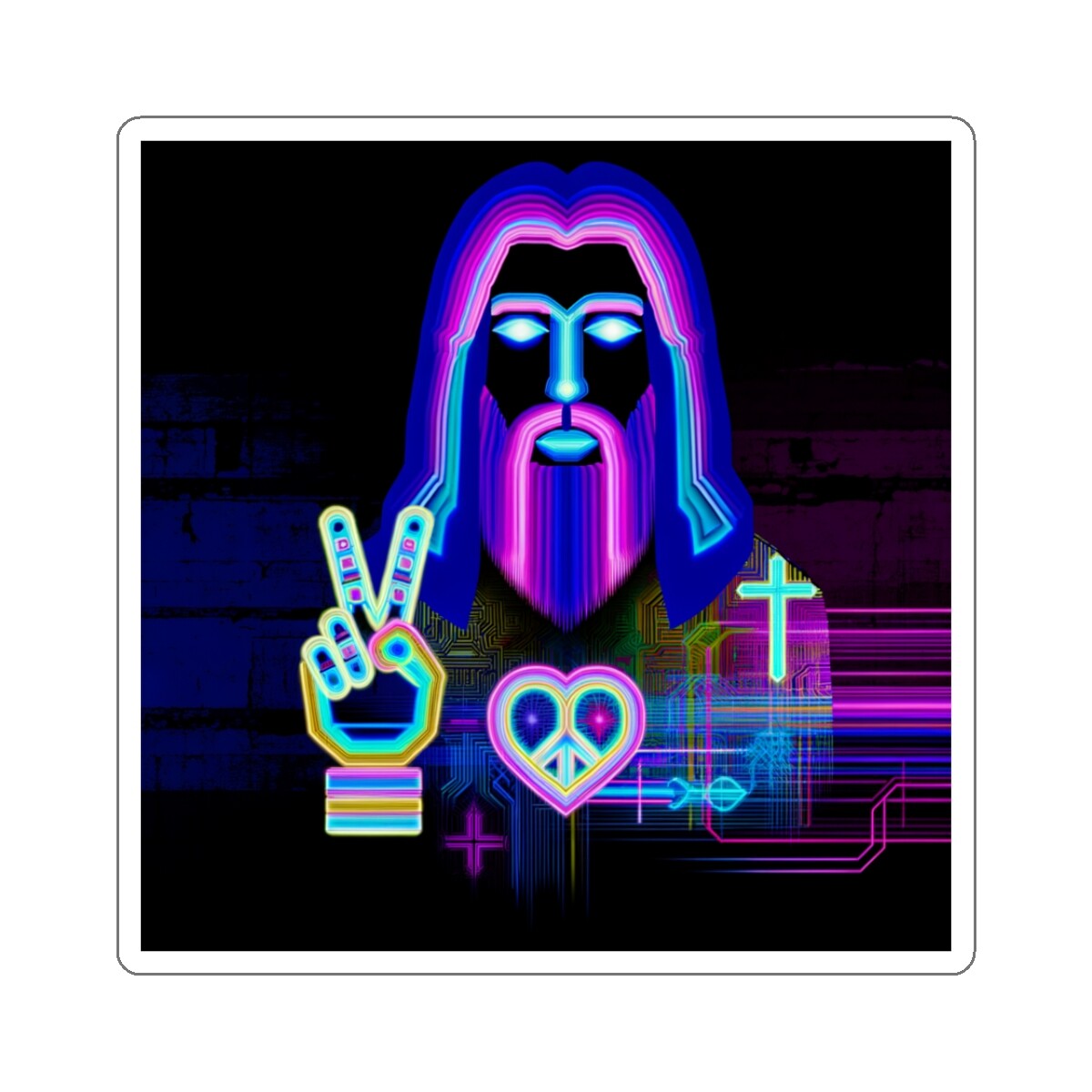Sticker Christian Bible Modern Jesus Christ Digital Art Peace 2×2 3×3 4×4 6×6