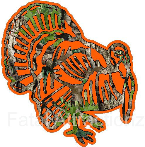 Camo Orange Turkey Vinyl Decal sticker hunting bird gobbler bow hen