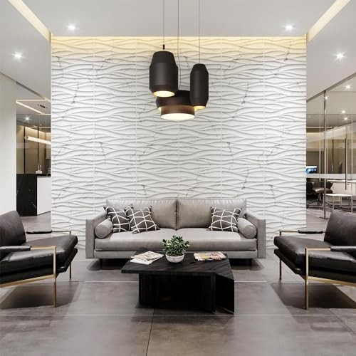 3D White Marble & Gold Thread Wave Wall Panels – Decorative PVC Accent for Livin