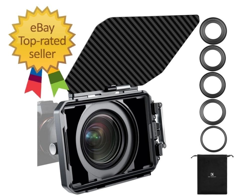 Matte Box for DSLR Cameras – Carbon Fiber Top Flag, 67-95mm Adapter Rings, 4×5.6