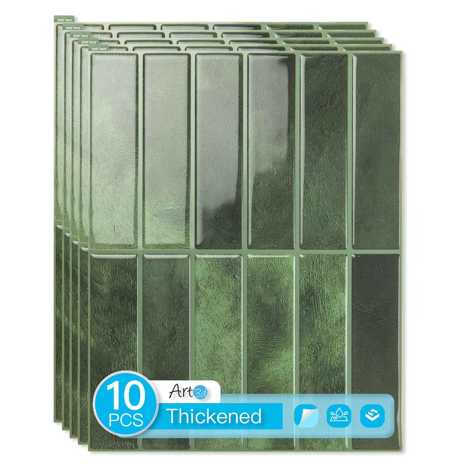 Art3d 11.4 x 9 Inch Heavy-Duty Peel and Stick Backsplash x 9 Inch, Green