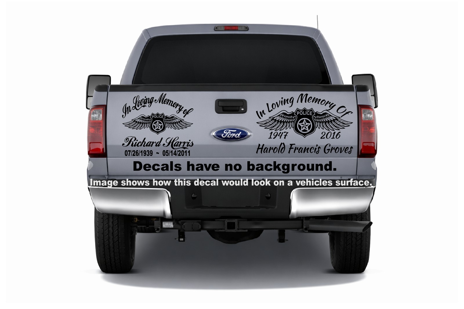 In Loving Memory Police Badge Wings Sticker Decal Custom Tribute 3 Font Choices