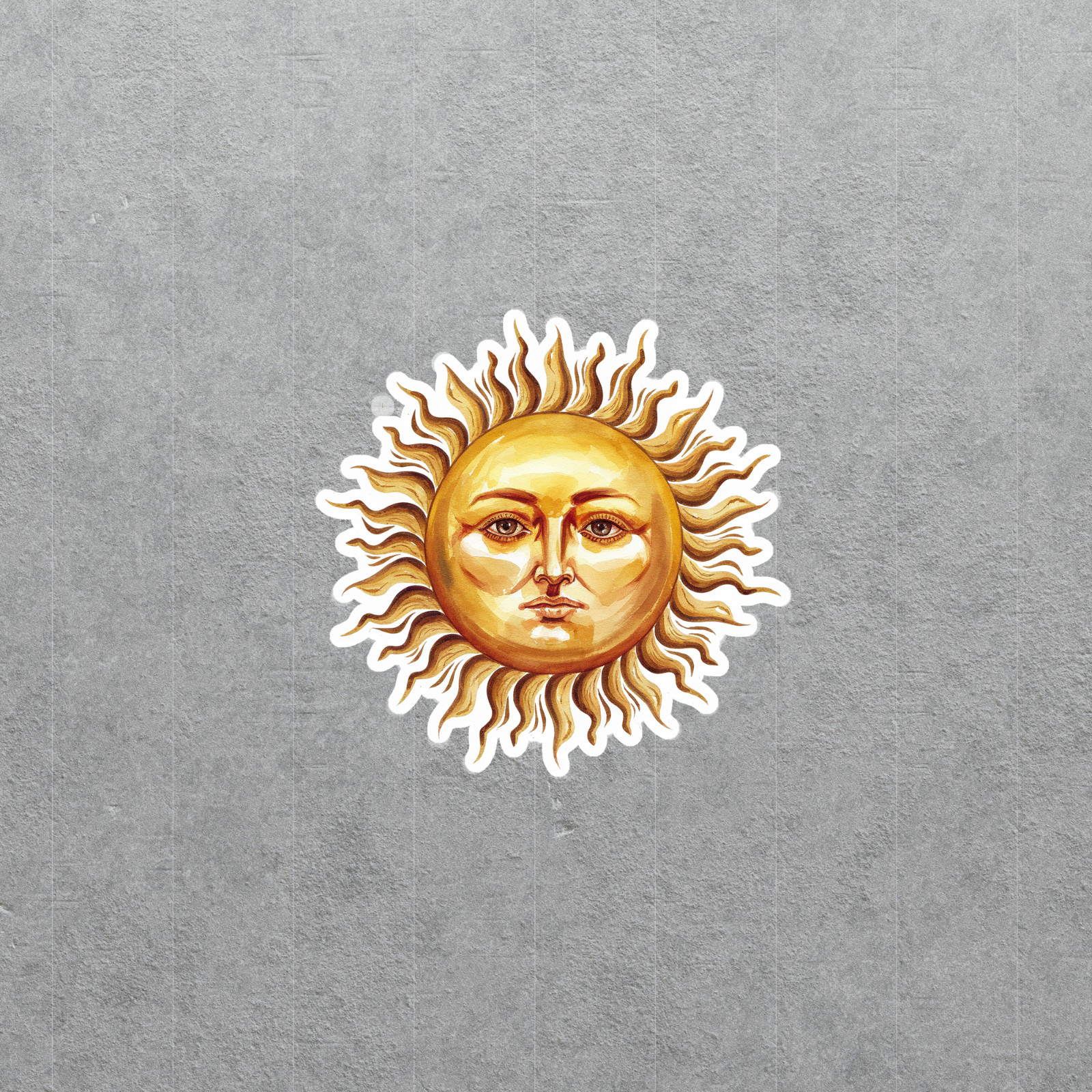 Celestial Sun Face Sticker – Watercolor Gold Metallic Decal for Astrology Lovers