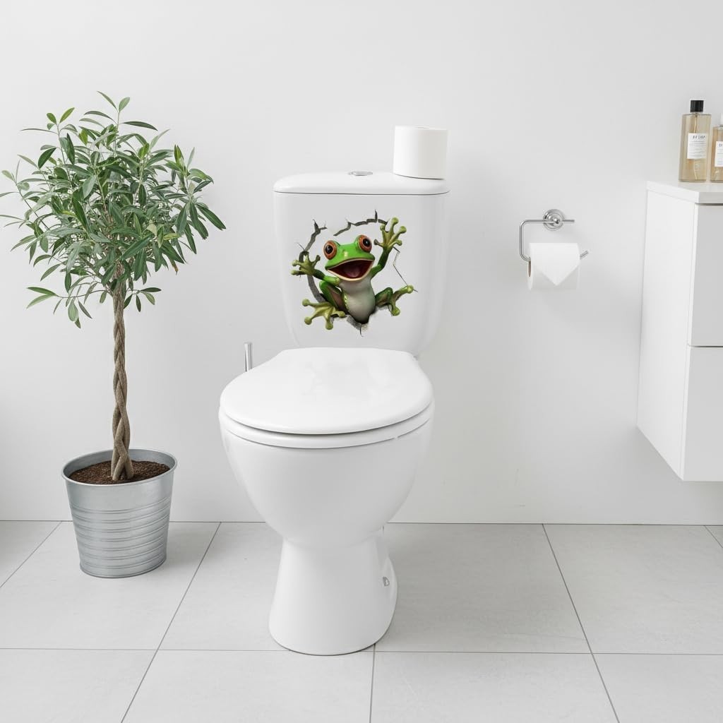 1 PCS Cute Frog Sticker for Bathroom Toilet Lid Wall Decals 11.8×11.4In | Cut…