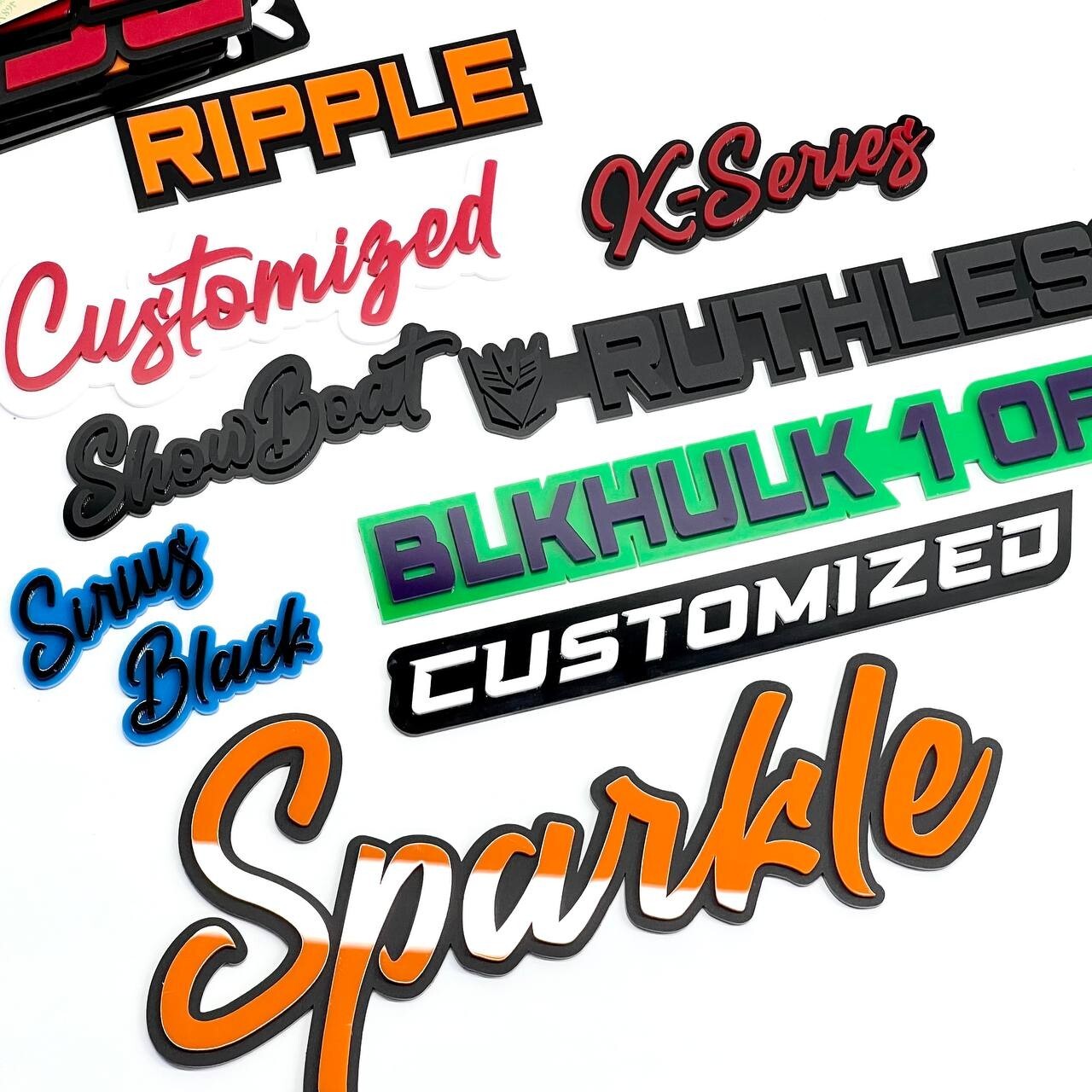 Customized Car Acrylic Emblem Badge MULTI COLOR Custom Text Names