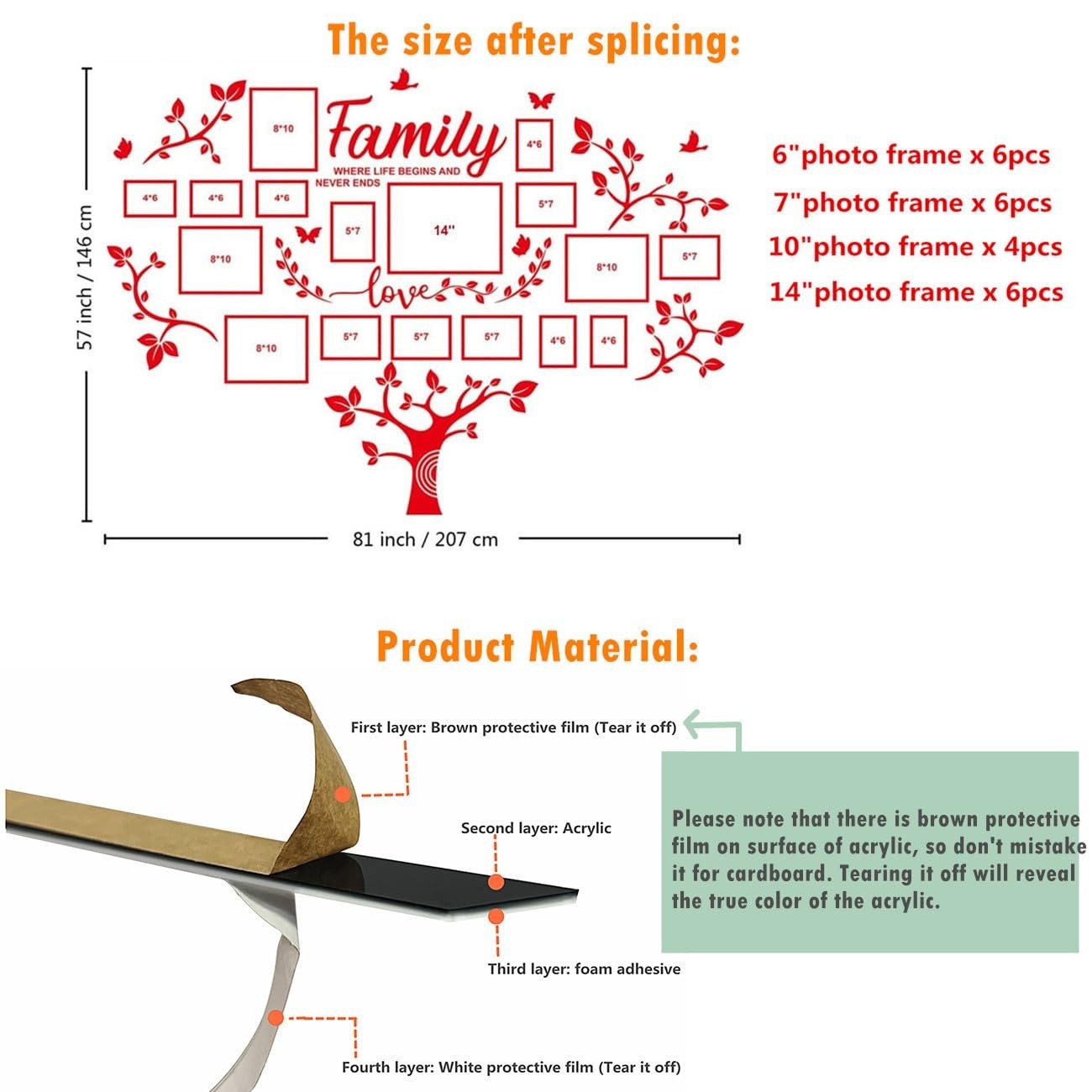 3D Family Tree Wall Decor Sticker – DIY Picture Frames Collage for Living Room