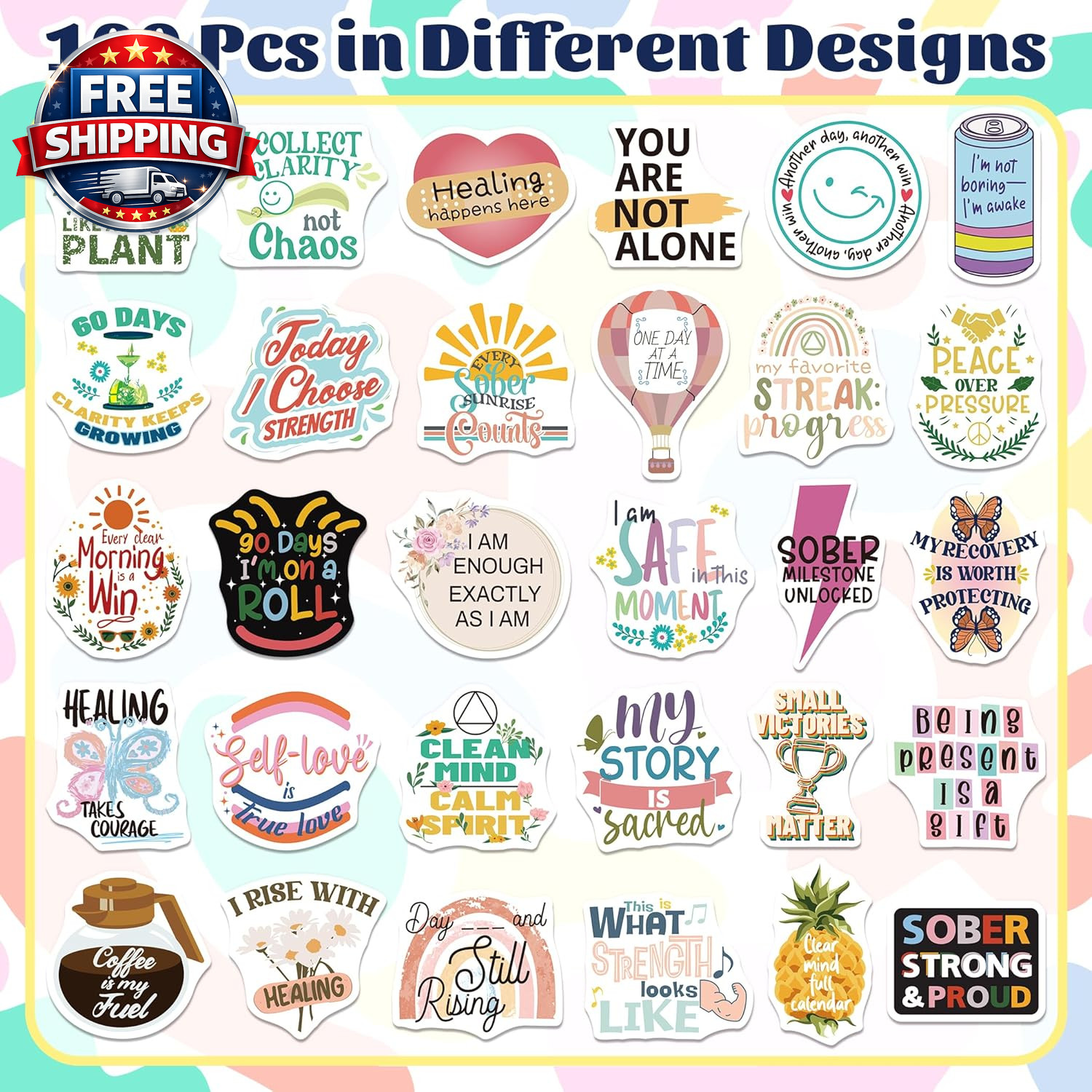 200 PCS Sober Stickers, Positive Sobriety Stickers for Women Men Adults Teens, V