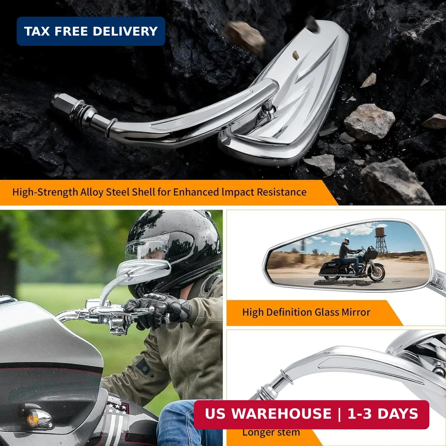 Chrome Motorcycle Side Mirror for Road King Street Electra Glide Road Glide Dyna
