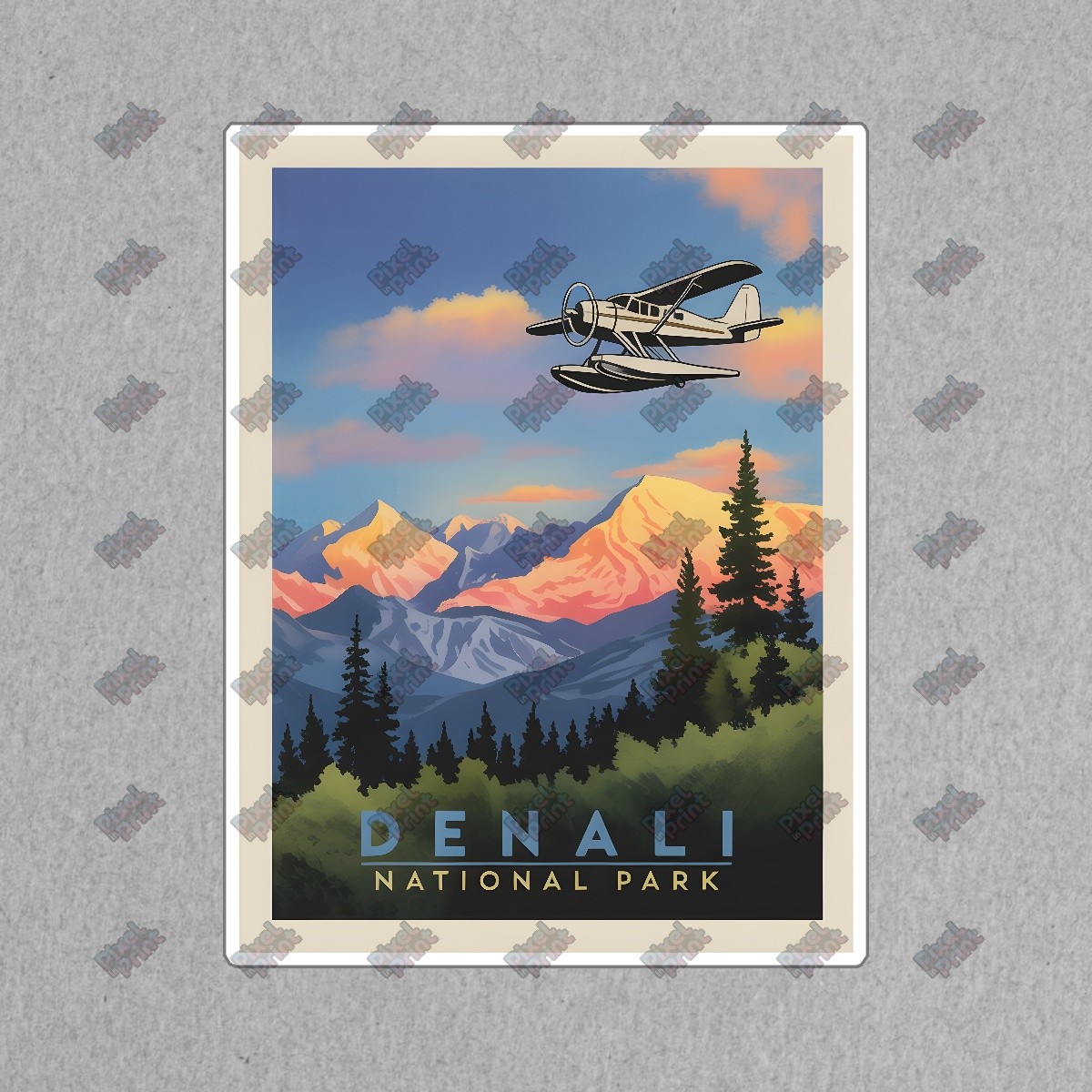 Vintage Denali National Park Art Print Scenic Mountain Landscape with #8471