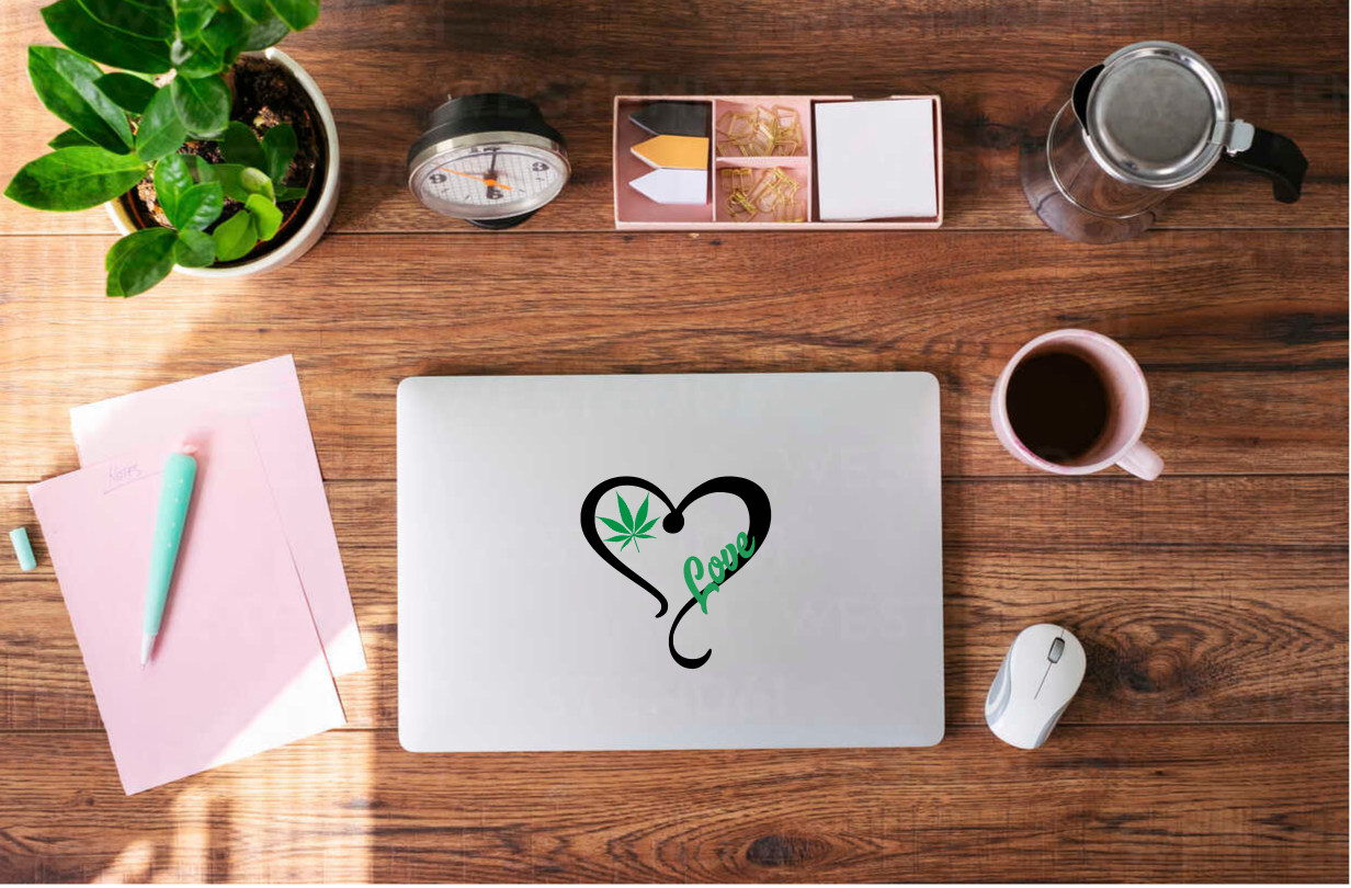 Love Weed Decal Sticker: Heart Cannabis Design – 6230