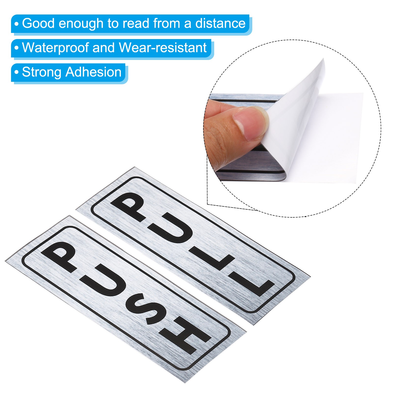 1Set Push Pull Door Sign 2"x5" Adhesive Vertical Pull Push Sticker Silver