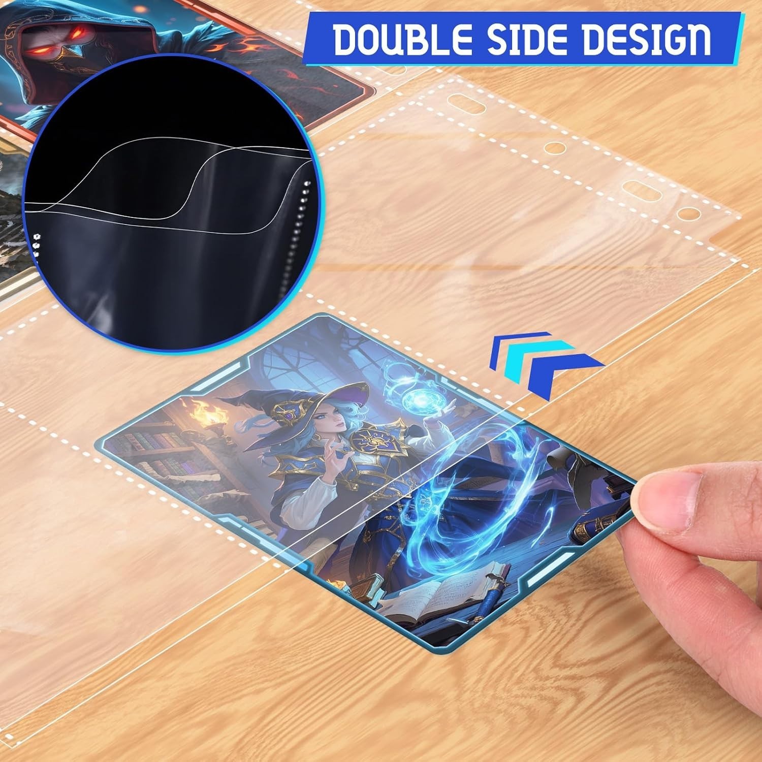 500 Pack Trading Card Sleeve Pages,9 Pockets Double Sided Binder Sheets for 3 Ri