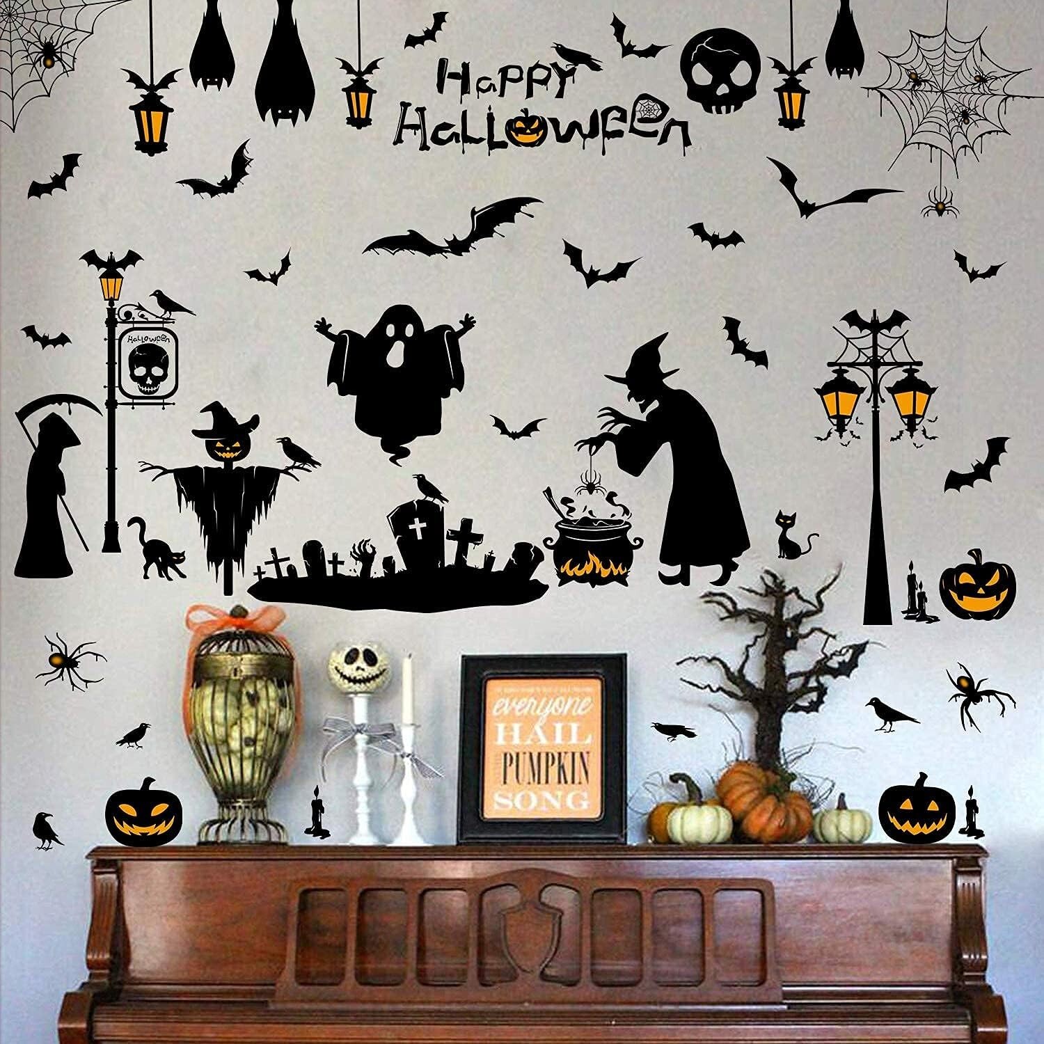 78 pcs Halloween Decorations Window Clings Bat Stickers Wall Decals Goth Decor