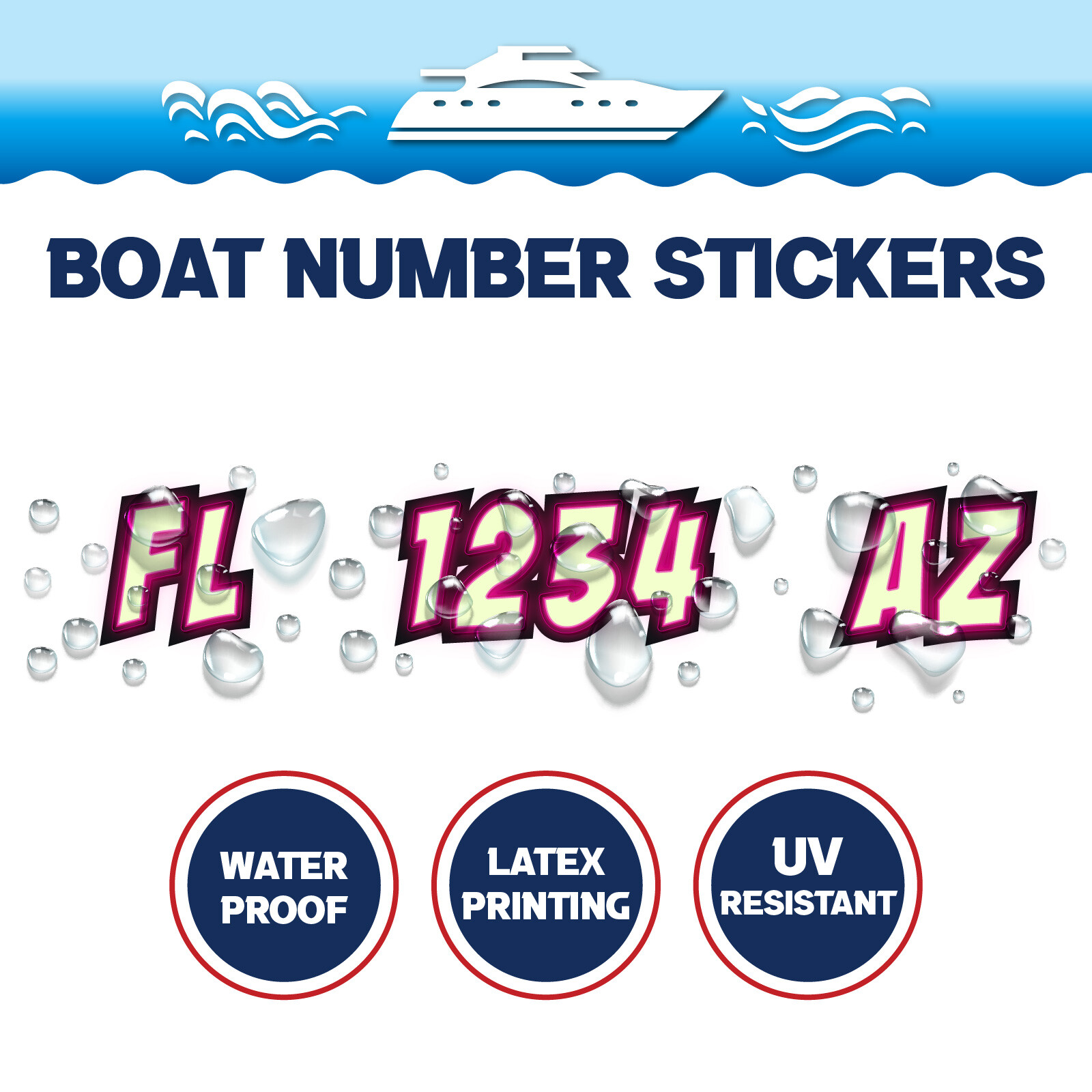 3 inch 2x Watercraft Number Custom Boat Registration Stickers3 inch Lighting