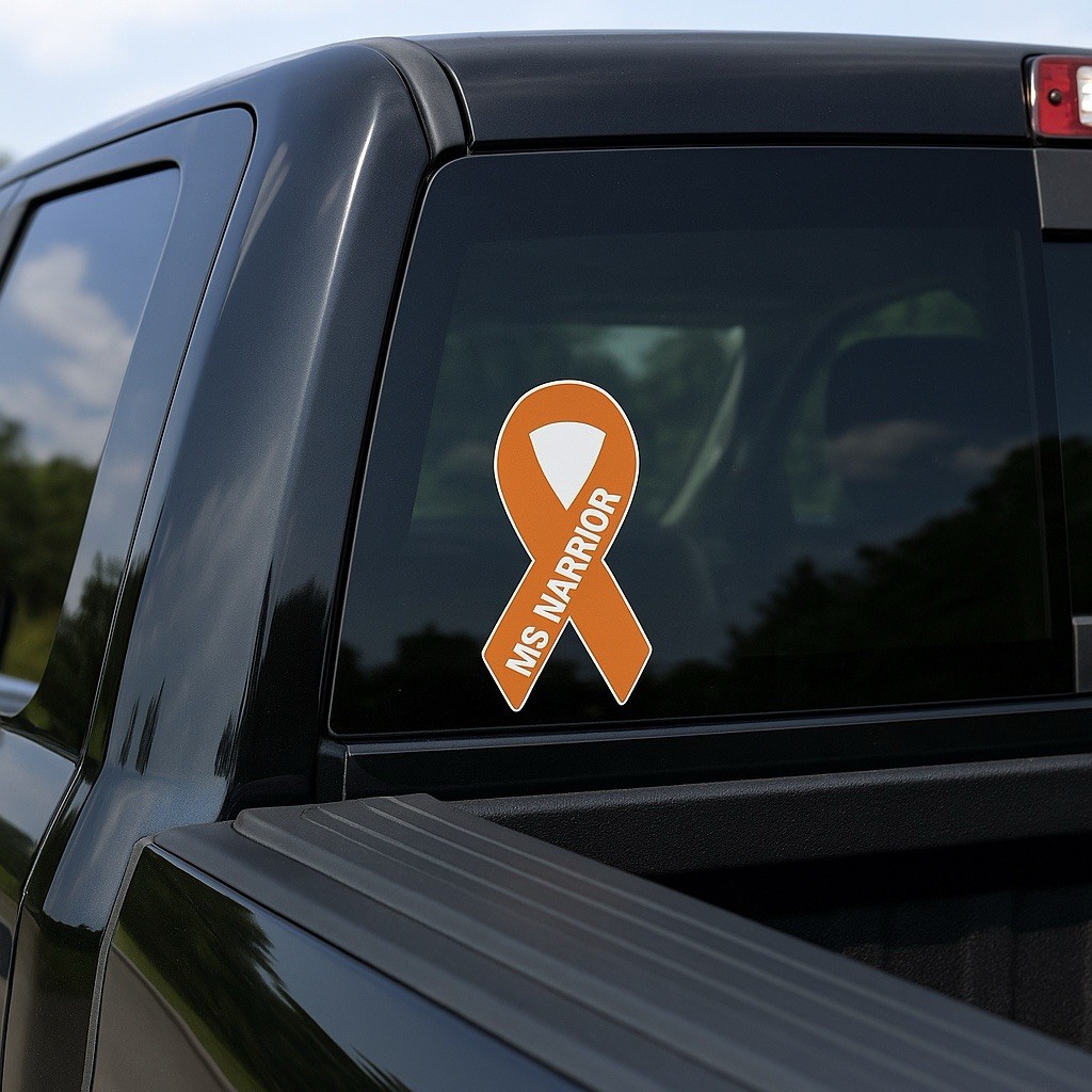 MS Multiple Sclerosis Warrior Orange Ribbon Awareness Cars Laptops Cups 3” Tall