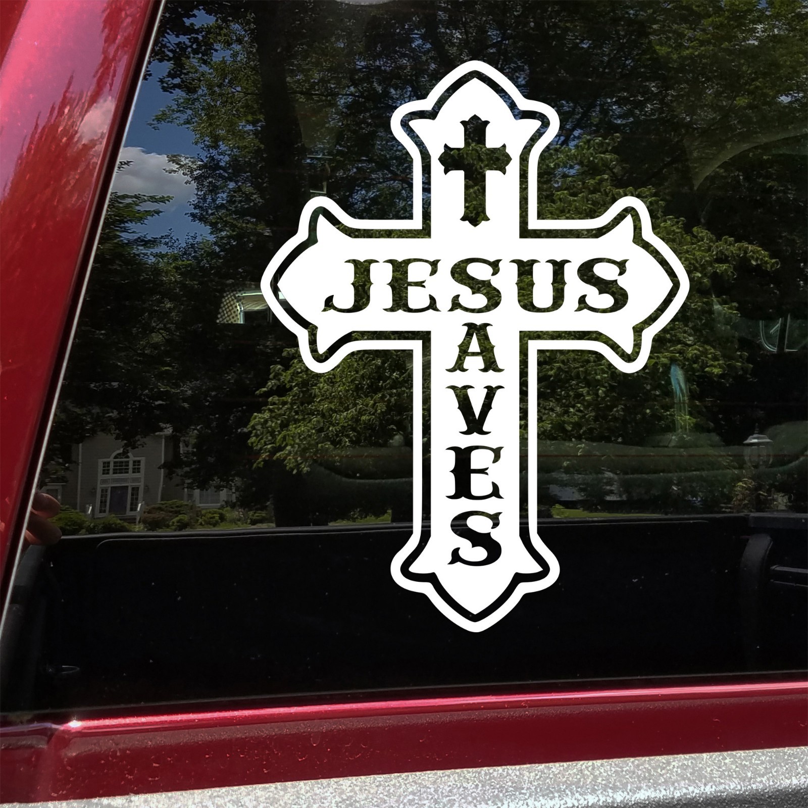 Jesus Saves Cross Vinyl Decal Sticker | Christian Faith Religious Car Wall Art