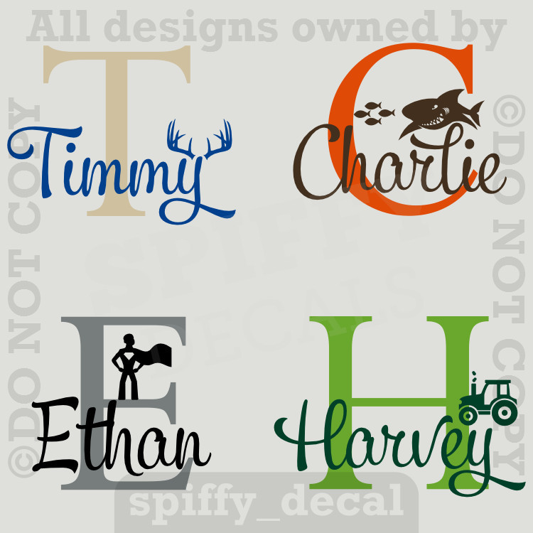 MONOGRAM WITH GRAPHIC Personalized Name Vinyl Wall Decal Sticker Boys Nursery