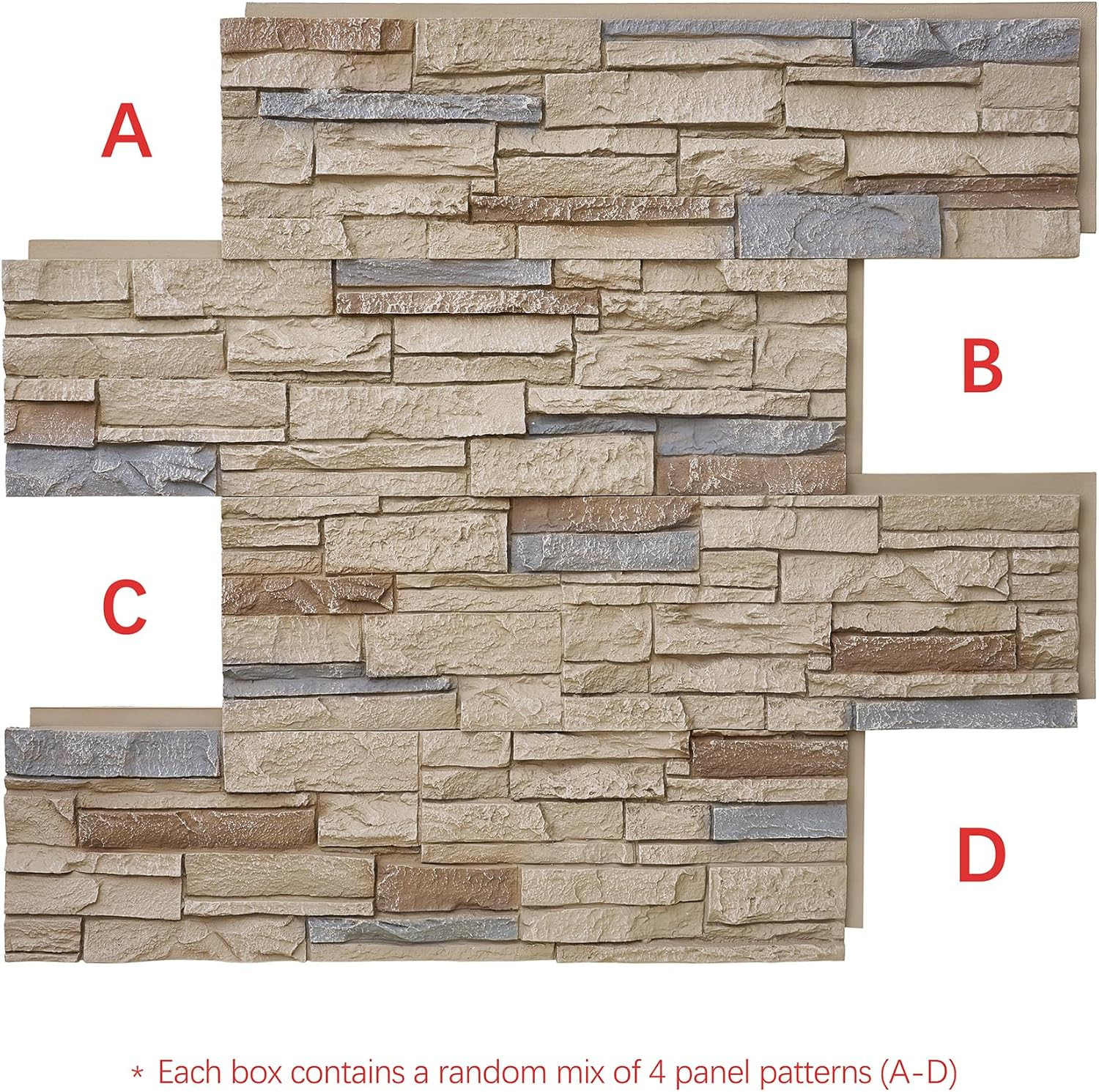8-Pack Faux Stone Wall Panels (26 Sq Ft) PU Stone Veneer Siding, Mortarless Ligh