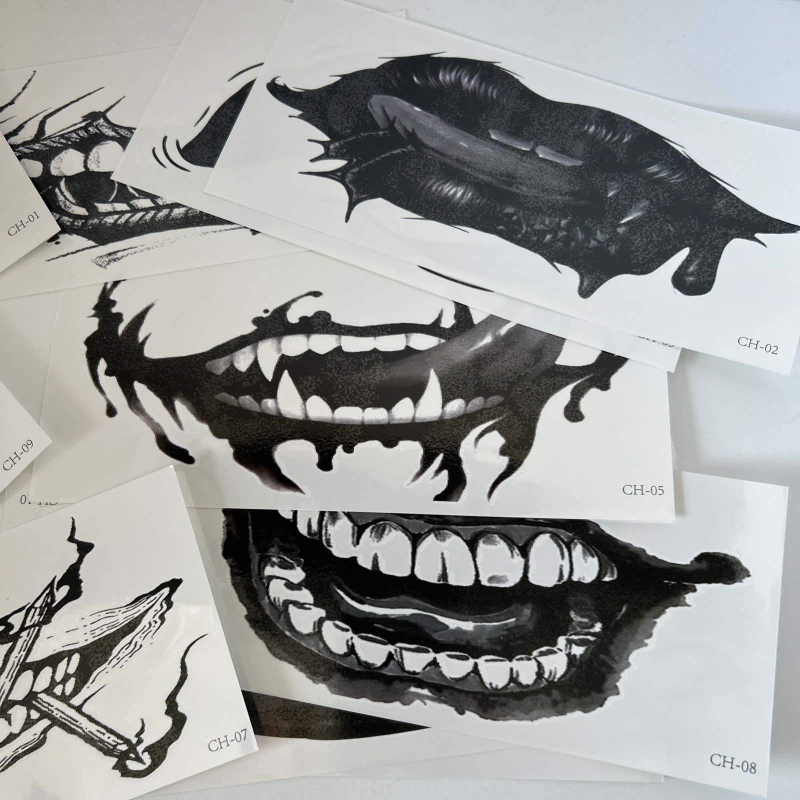 Sheets Halloween Horror Face Temp Tattoo Stickers Skeleton Mouth Tattoos 3D