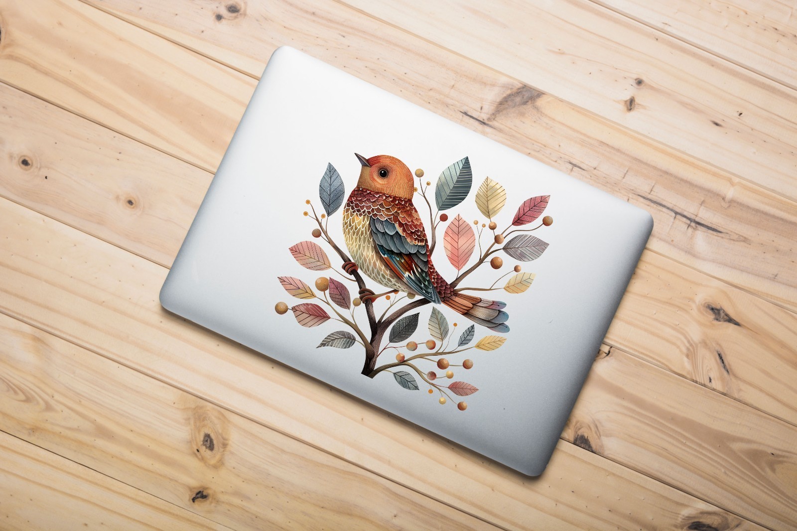 Folk Art Bird in Tree UV DTF Transparent Sticker / Decal