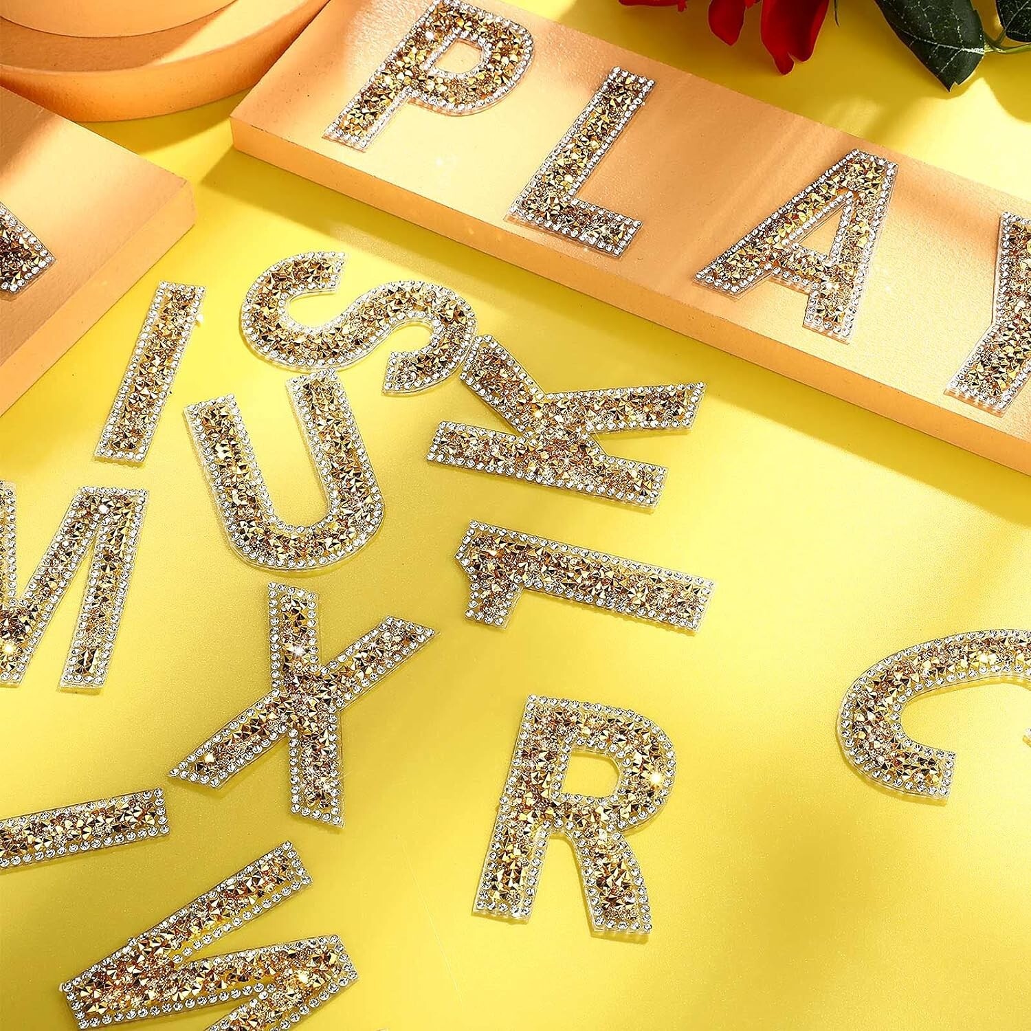 2.56Inch Gold White Rhinestone Letter Number Sticker Container Phone Laptop Hat