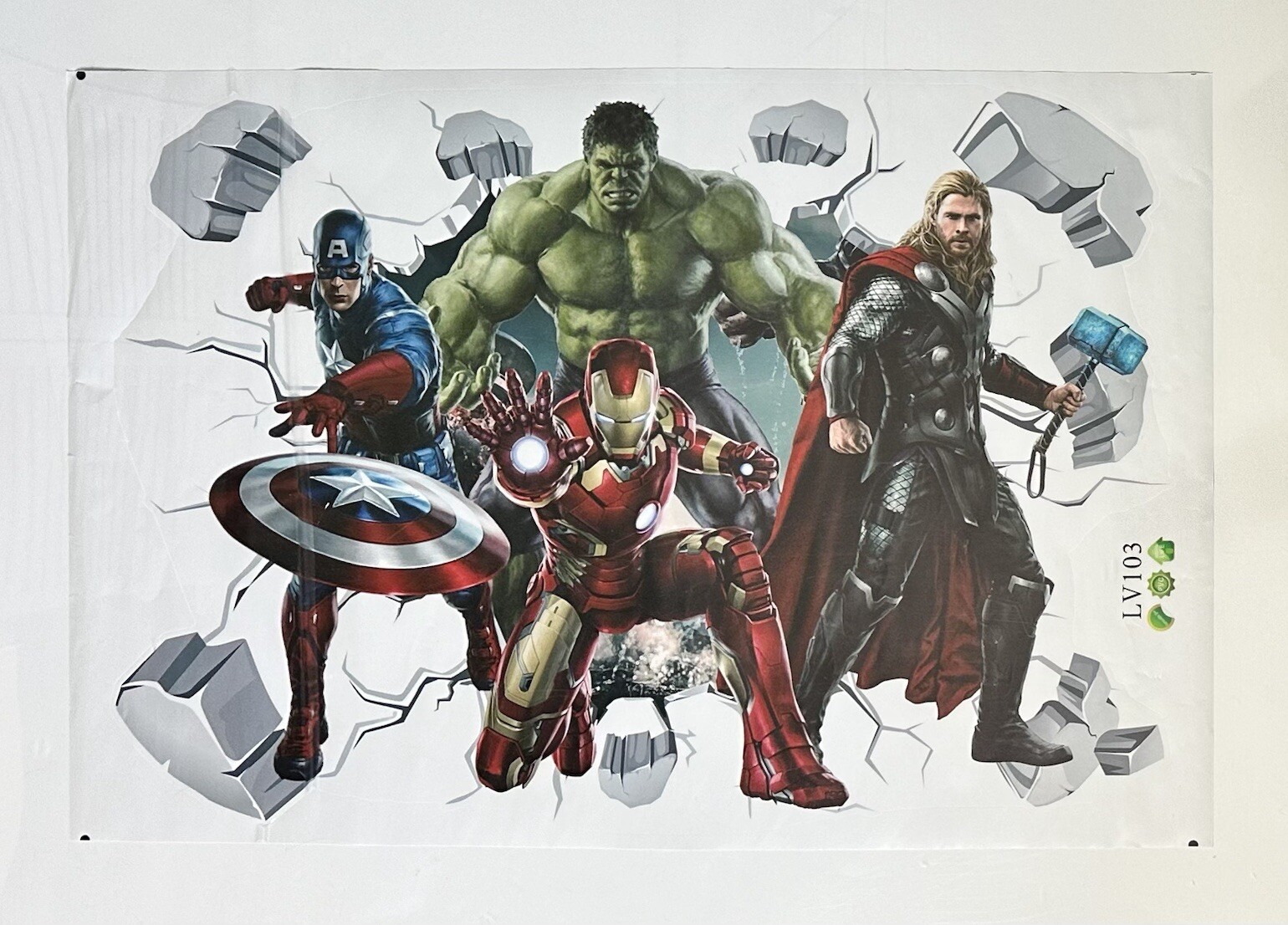 Avengers 3D Smashed Wall Sticker Decal Mural Iron Man Hulk Thor Captain America