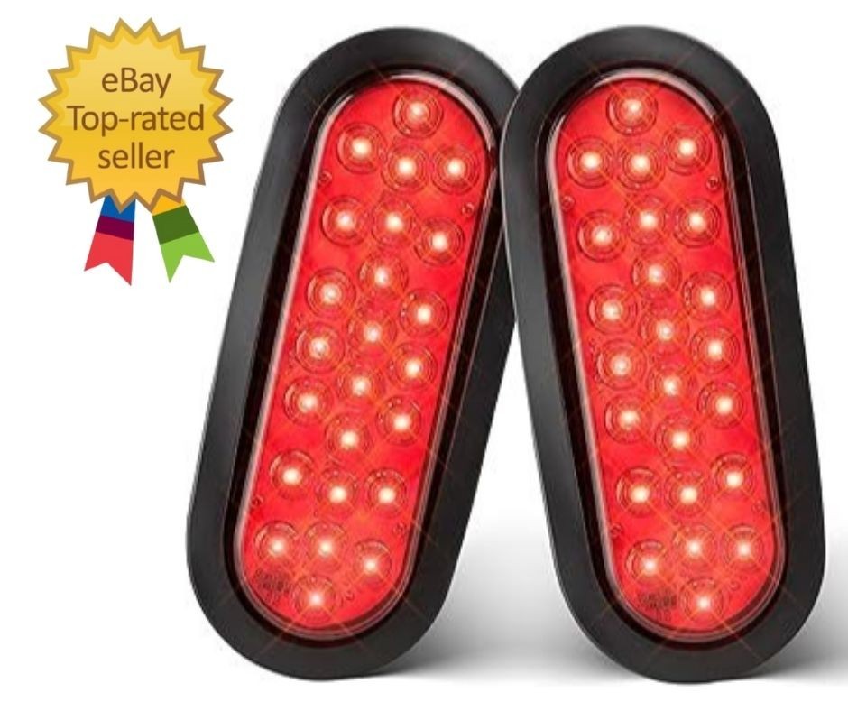 6 Inch Oval Red LED Trailer Tail Lights 2PCS, Super Bright 24LEDs Oval 6" Brake