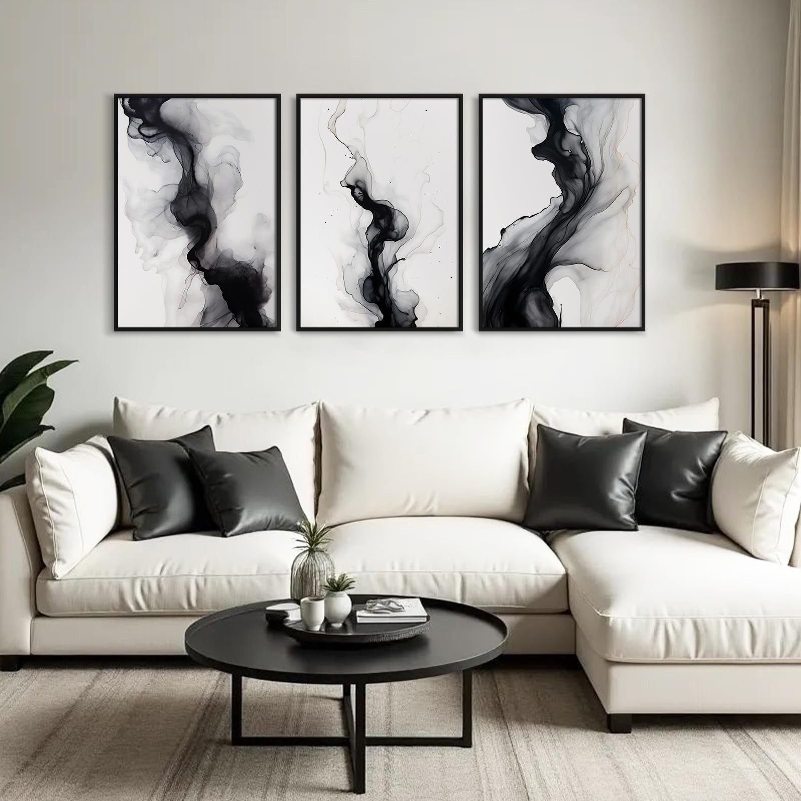 Black White Abstract Wall Art Decor Gray Modern Wall Art Minimalist Canvas Pa…