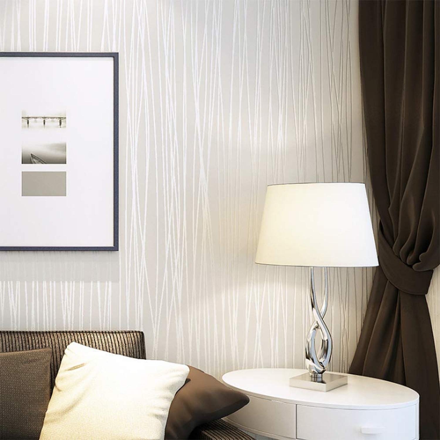 QIHANG Non-Woven Classic Flocking Plain Stripe Modern Fashion Wallpaper Wall …