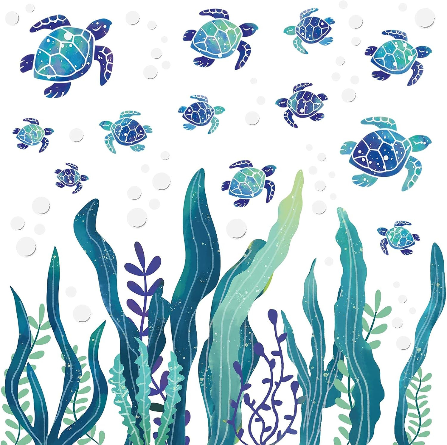 Sea Turtle Wall Decals 3D Ocean Grass Seaweed Stickers under the Sea Wall Decals