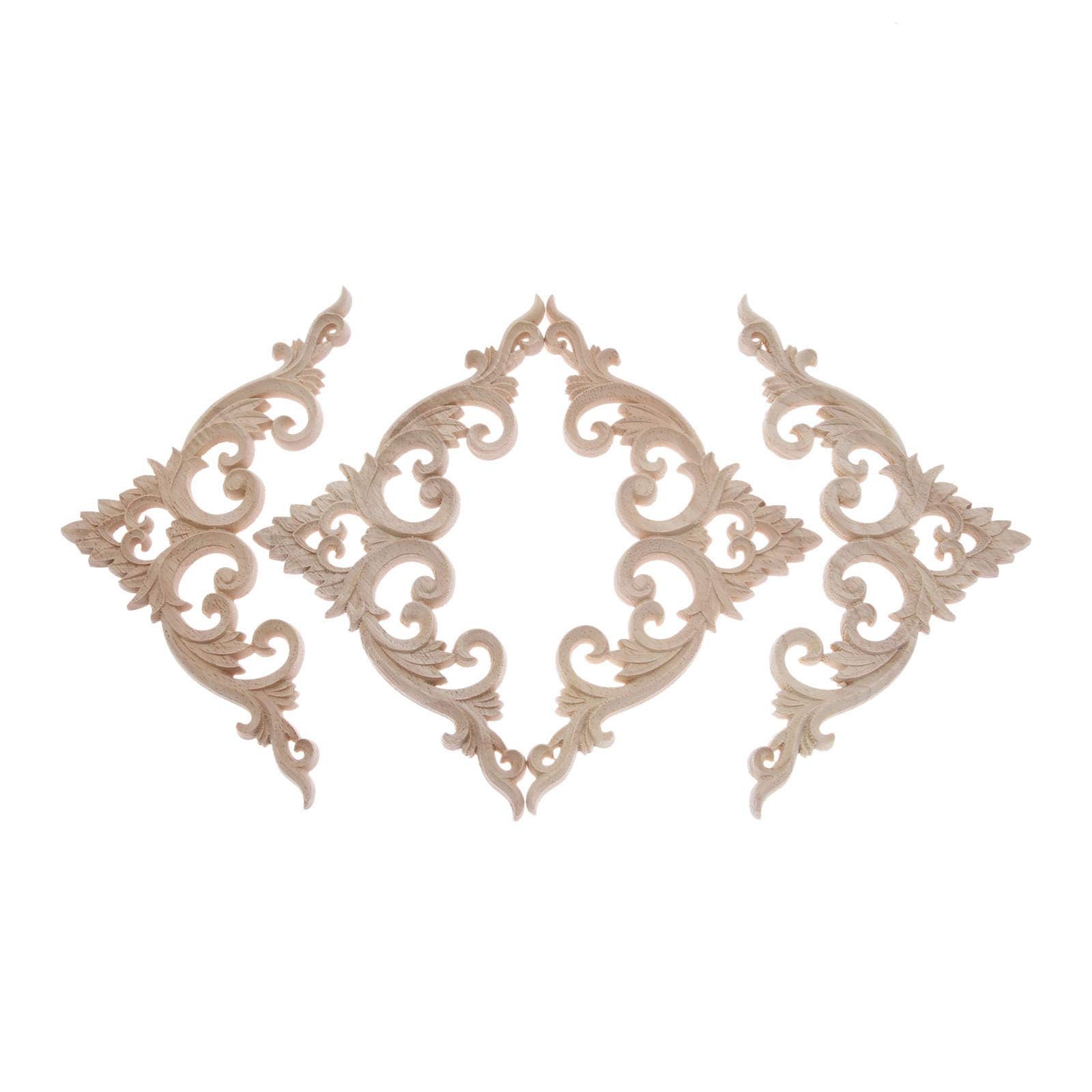 Wood Appliques Decorative Wood Onlays for Furniture, 4Pcs Unpainted DIY Woode…