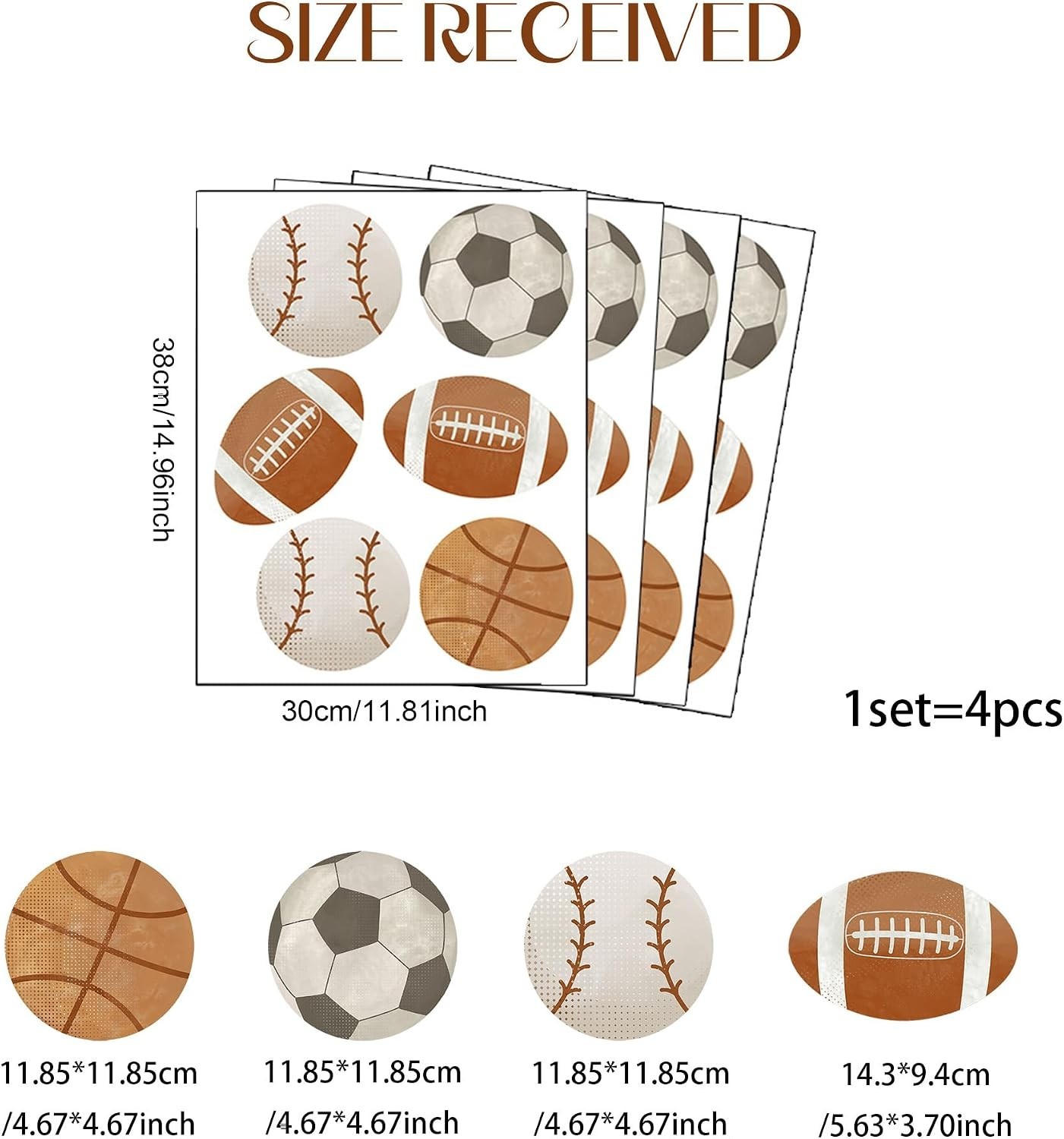 Sports Balls Wall Decal Football Basketball Soccer Rugby Baseball Kids Room D…