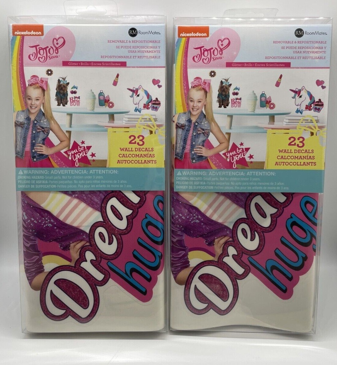 2-PACK Room Mates Nickelodeon JOJO SIWA Cute & Confident Glitter 23 Wall Decals