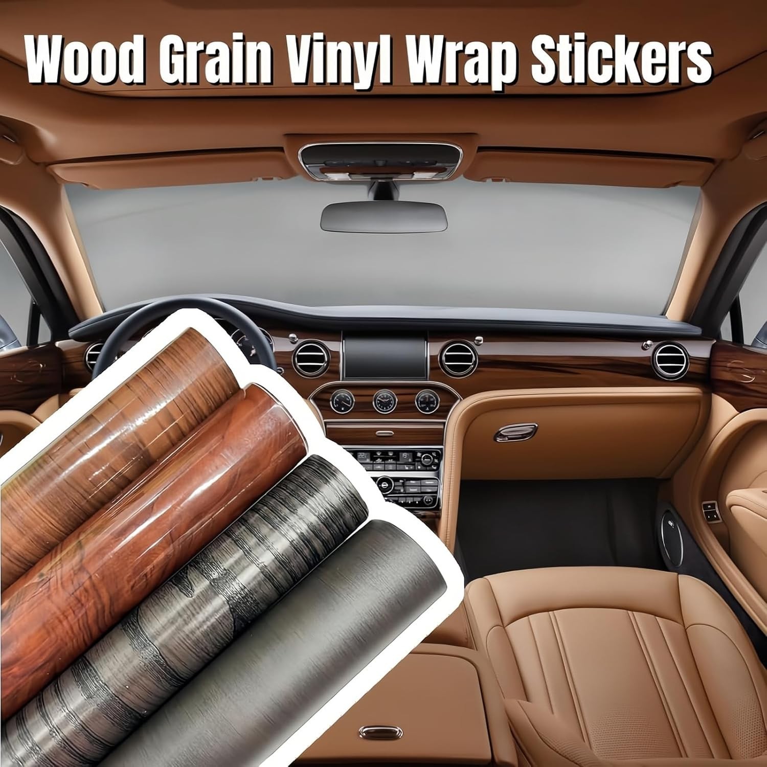 High Glossy Wood Grain Vinyl Wrap Sticker Decal Car Internal Wraps Self Adhes…