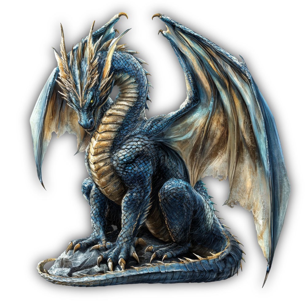 Blue Dragon Standing Guard Eyes Glowing Color Art Cut To Shape Vinyl Sticker