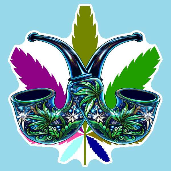 Pot Leaf Twin Pipe Weed Sticker Weatherproof Vinyl Decal Stoner Art Marijuana
