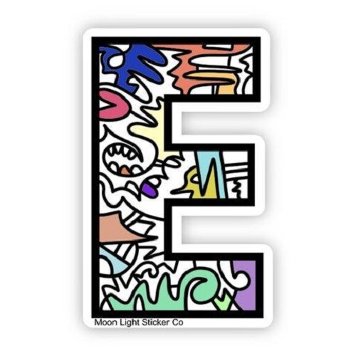 Initial Alphabet Letter "E" Vinyl Sticker Colorful MultiColor Dishwasher Safe 3"