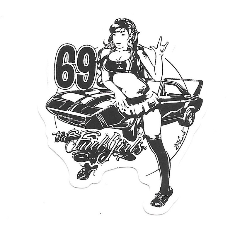Pinup Girl Vinyl Sticker 69 Custom Muscle Car Decal Retro Garage Fuel Girls Art
