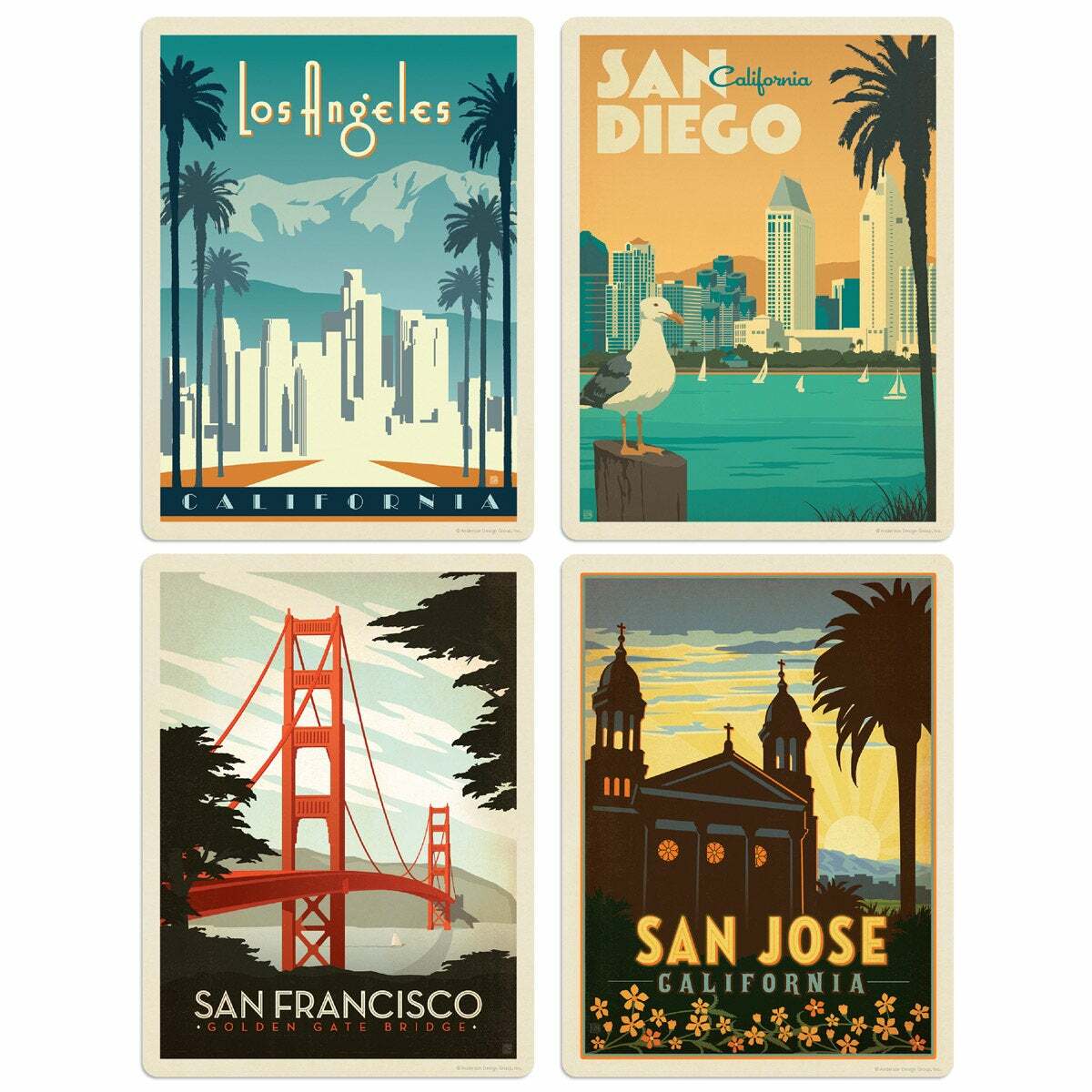 California Cities Vinyl Sticker Set of 4 Luggage Decals US Travel