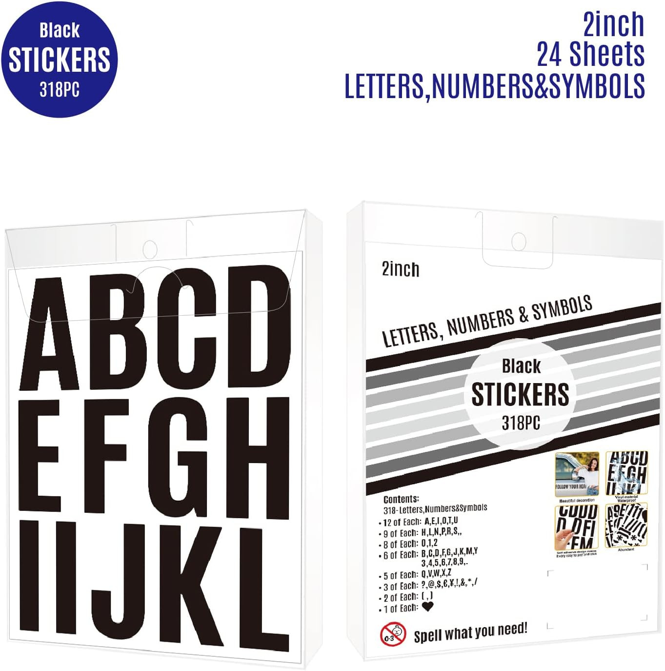 24 Sheets 2 Inch Self Adhesive Letters Stick on Vinyl Capital Letter Stickers…