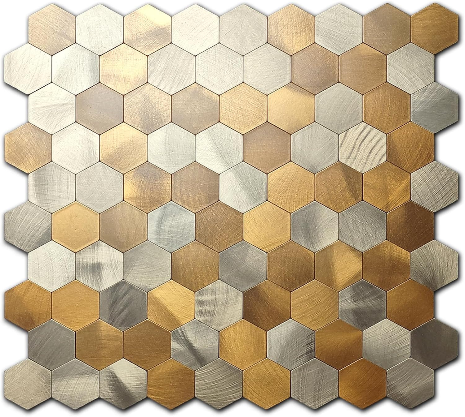 10Pcs Copper Hexagon Mosaic Wall Stickers, Waterproof & Self-Adhesive Decor