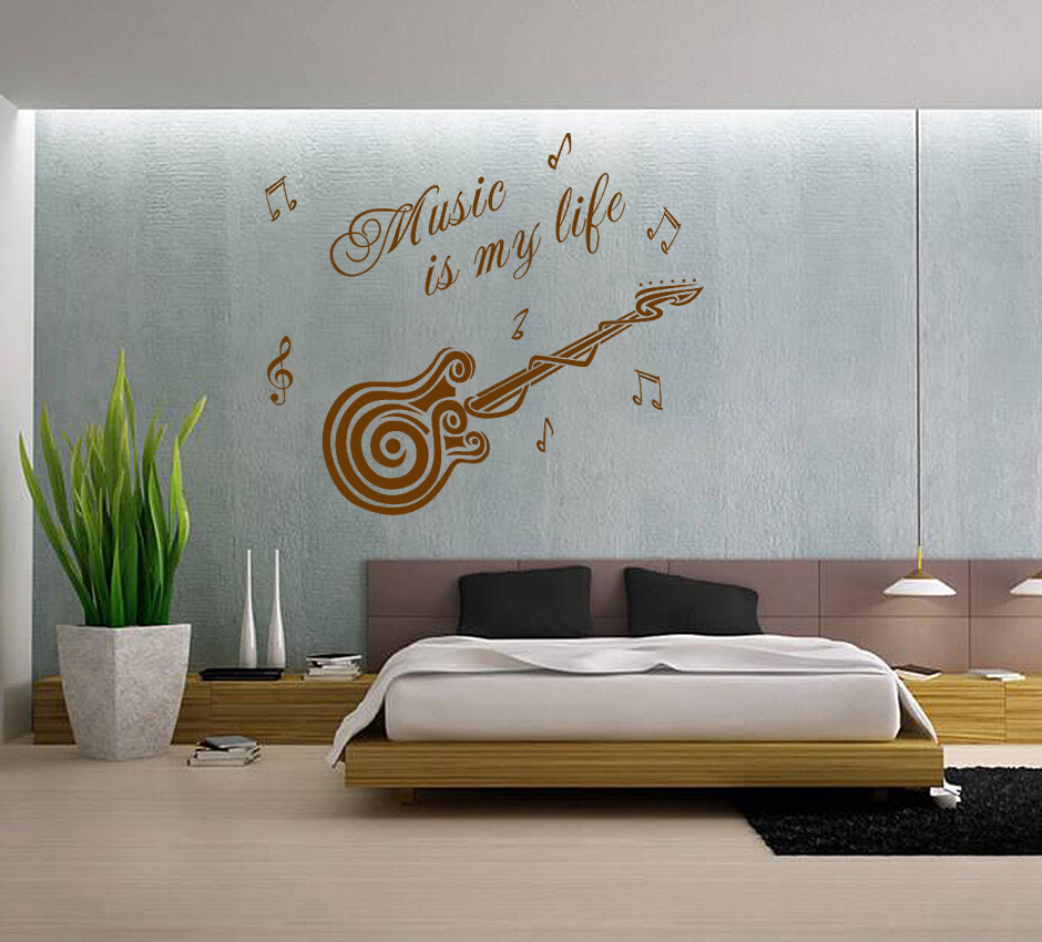 Large Music is my life guitar Wall Quote Art Wall Stickers UK SH95