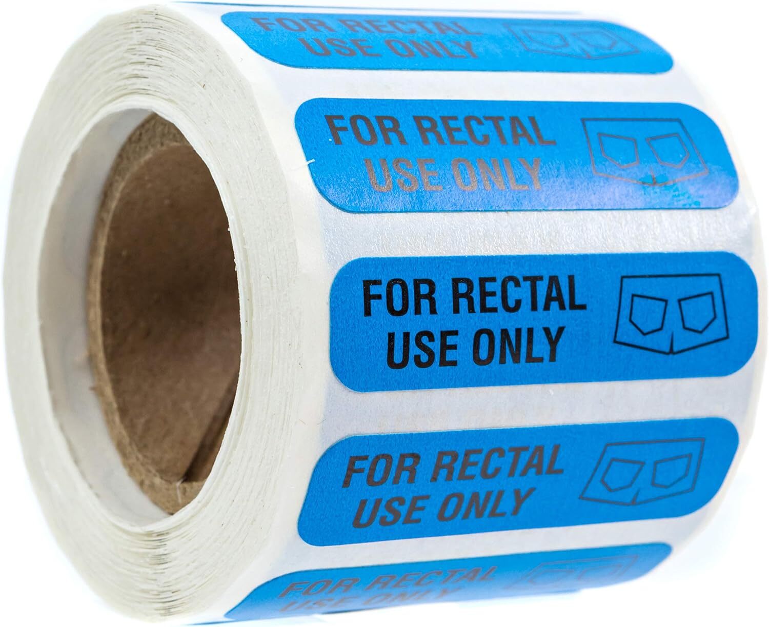 Blue Rectal Use Labels 0.375 X 1.5 Inches 500 Labels Per Roll Permanent Adhesive