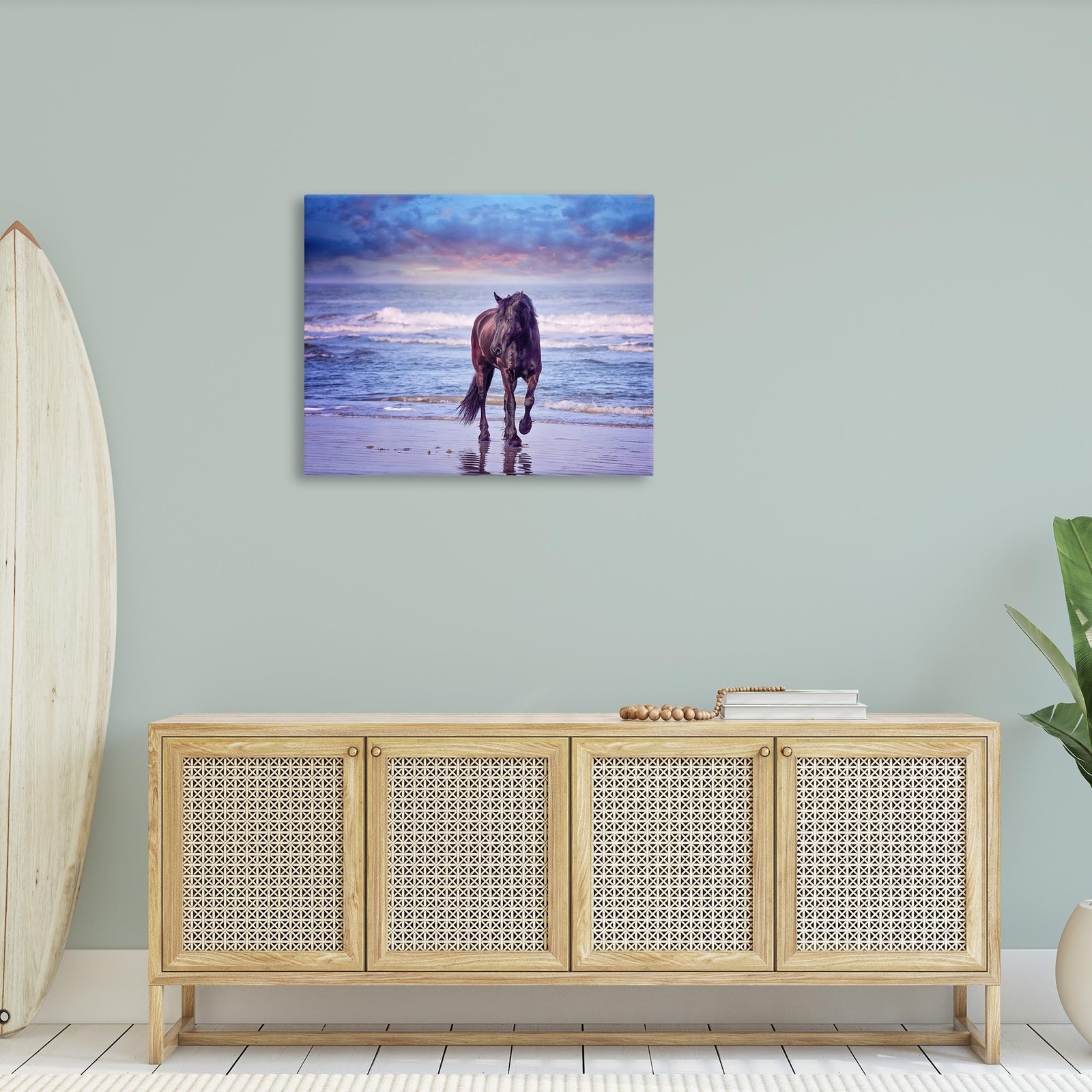 Stupell Industries Wild Horse on Beach Colorful Blue Sunset, Gallery Wrapped …