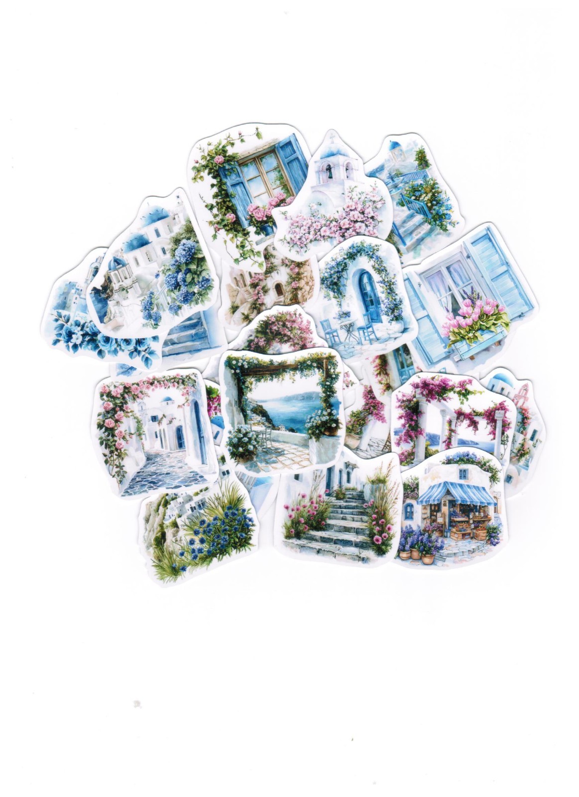 20 Pcs Set Santorini Greece 2D flat Vintage STICKERS for Scrapbook DIY Journel