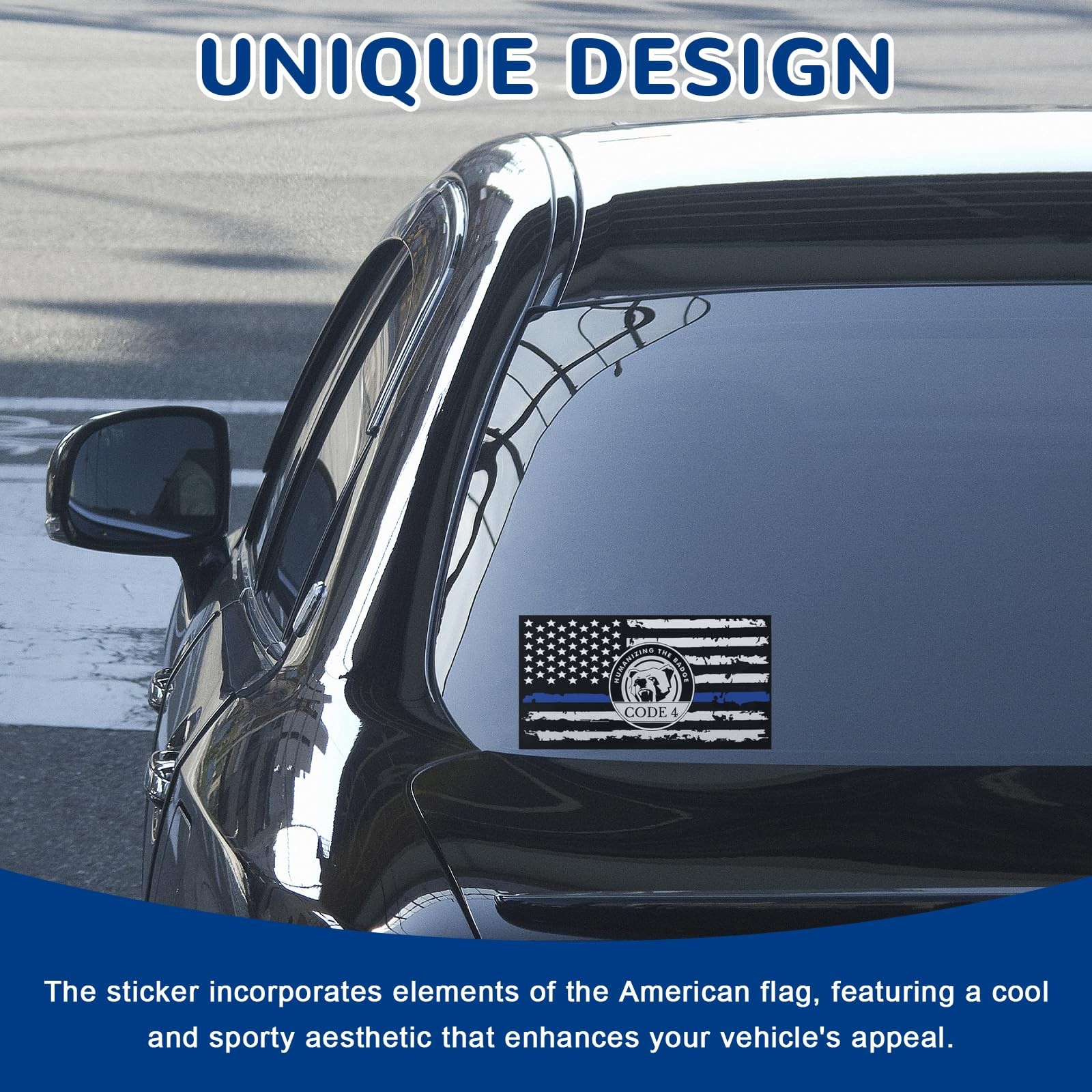 4Pcs Thin Blue Line American Flag Vinyl Car Decal Reflective Sticker